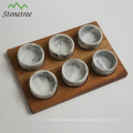 Natural marble stone kitchenware accessories with wooden bases